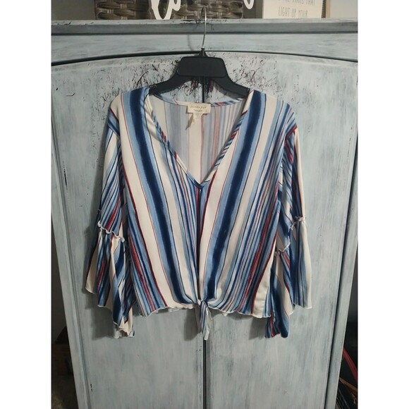 Lavender Field V-neck Ruffled Wide Sleeve Top Large Boho Feminine hippie - Picture 1 of 8